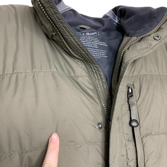 L.L. Bean Goose Down Brown Beige Hooded Puffer Jacket Winter Coat Large - Picture 4 of 9